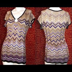 CACH'E beige zigzag cap sleeve knit blouse XS✨